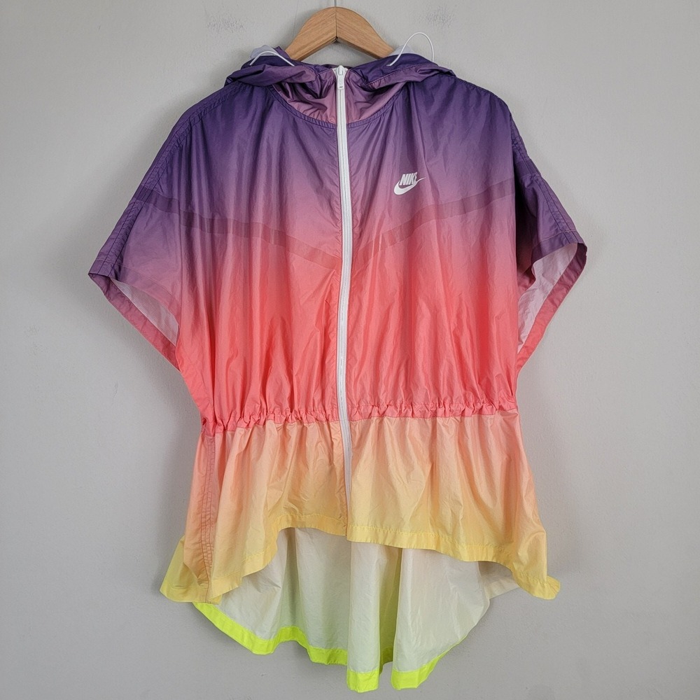 Nike Sunset Poncho Jacket Womens XS/S‎ Ombre Rainbow Full Zip Hi Low